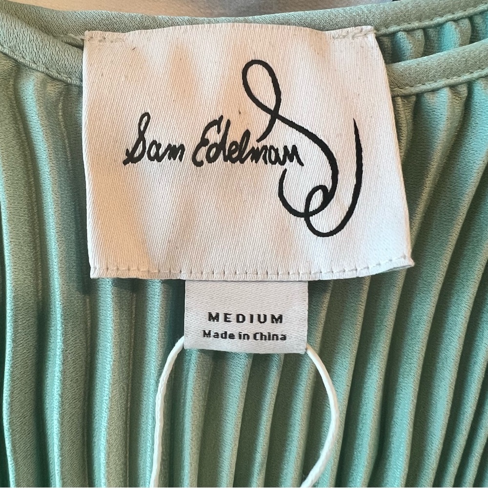 NWT Sam Edelman Hammered Satin Plissé Midi Dress Mint Green - M - Picture 5 of 6